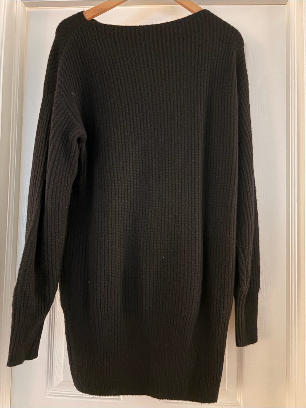Theory Black Ribbed Crewneck Sweater Dress